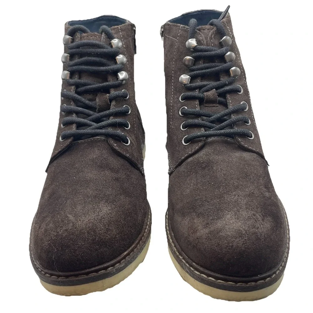 Crown Vintage Suede Ankle Boots Mens Sz 10 Brown Side Zip Laces Casual Classic